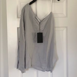 NWT Asymmetric One Shoulder Light Grey Blouse